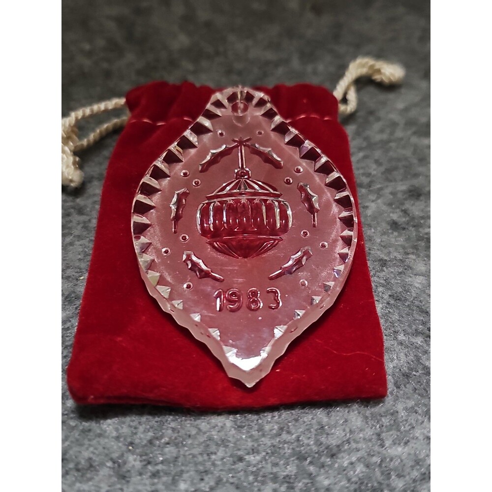 Waterford Annual 1983 Vintage Crystal Christmas Ornament HOLLY & CHRISTMAS BALL